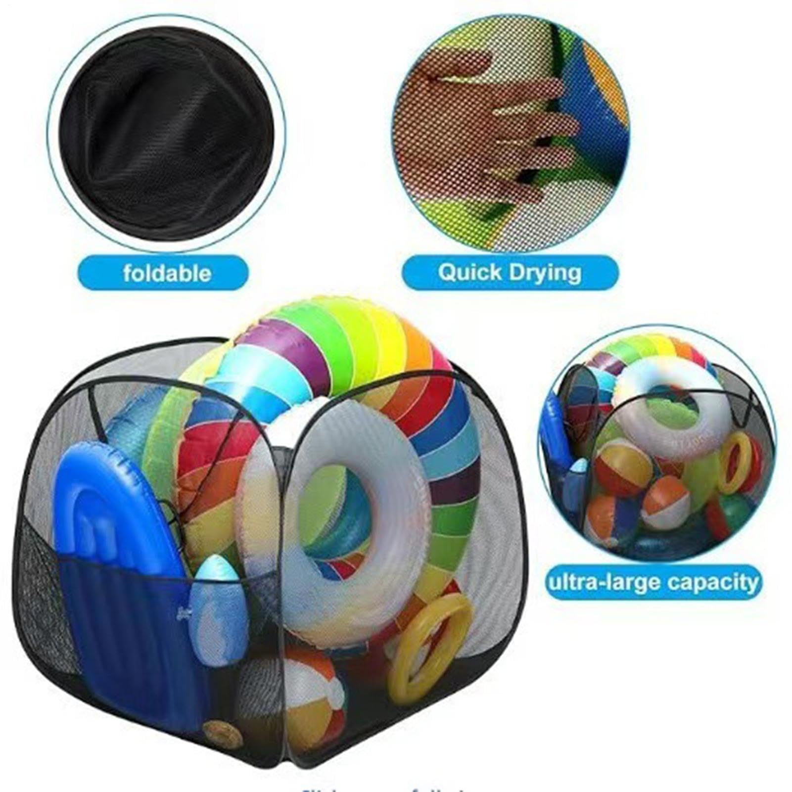 Cesto Giocattoli Piscina - Capiente E Pieghevole | Organizer Per Giochi Da Piscina Per Piccoli Giardini - Palloni Da Spiaggia, Occhialini, Anello Gonfiabile, Giardini E Patio