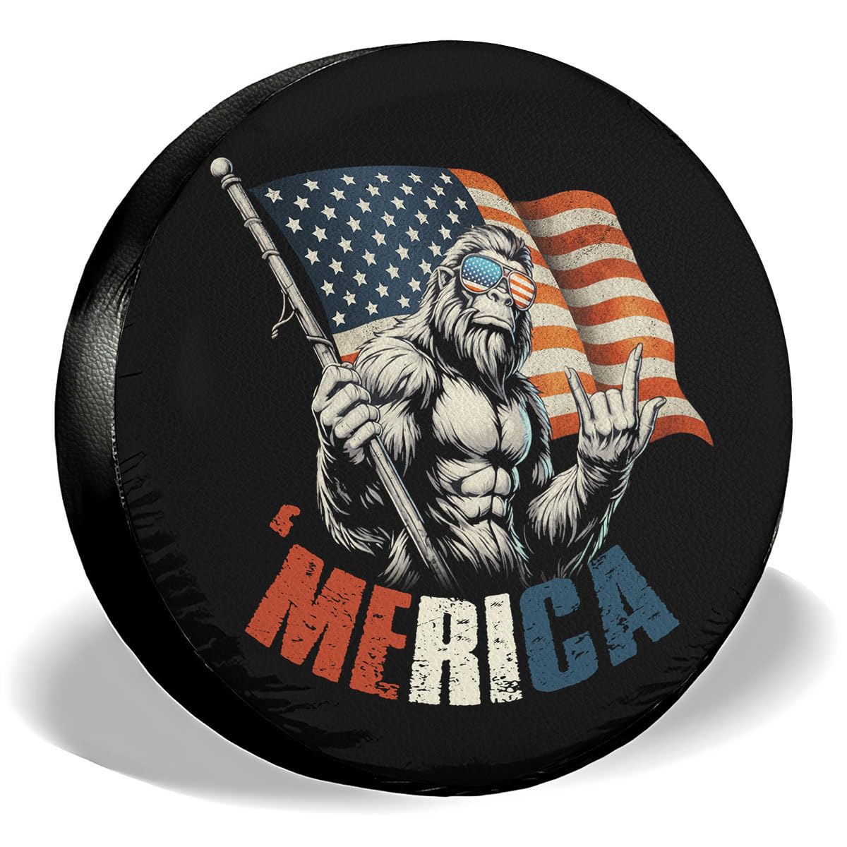 GENANY Patriotic Bigfoot Spare Tire Cover Size 17 American Flag RV Wheel Cover 4th of July Outdoor Vehicle Decor