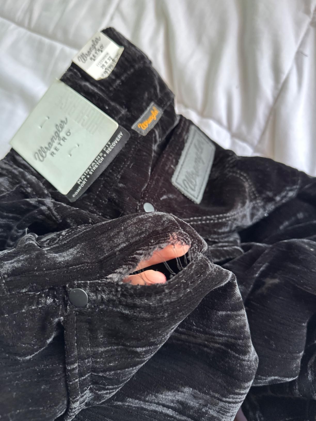 Wrangler Women's Retro Black Velvet Trumpet Flare Jeans Black