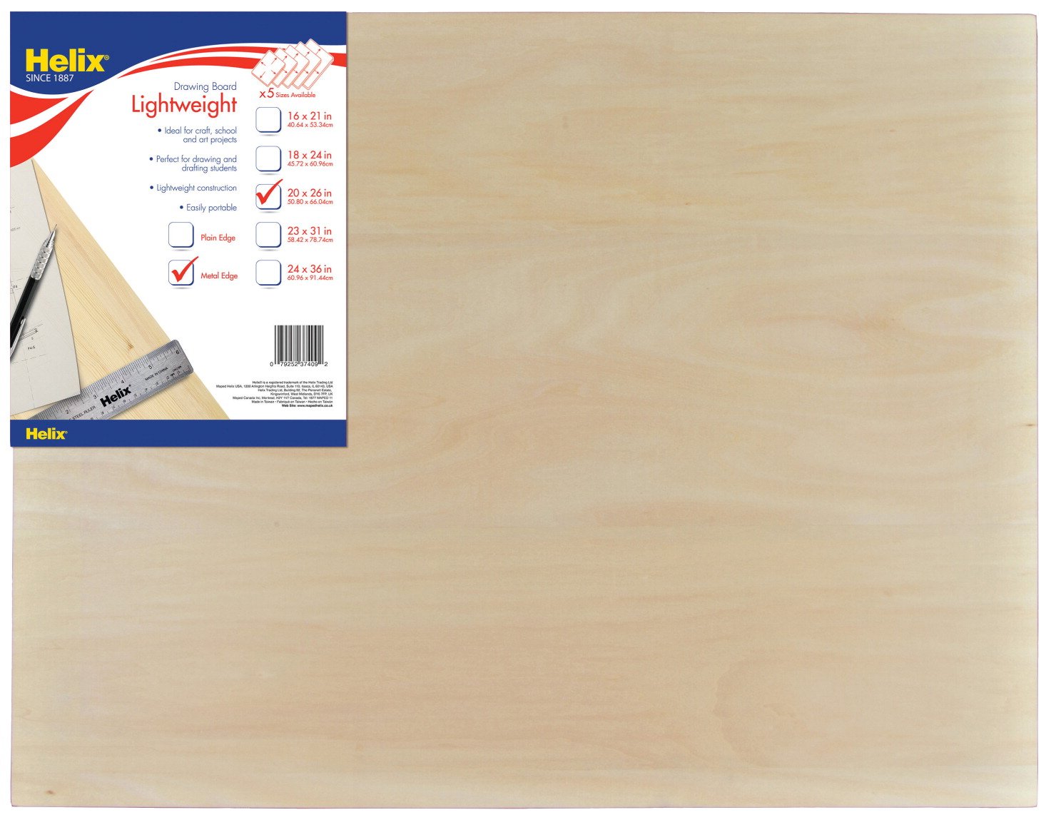 Maped Helix Drawing Board Lightweight Metal Edge, 20 x 26 Inches (37409)