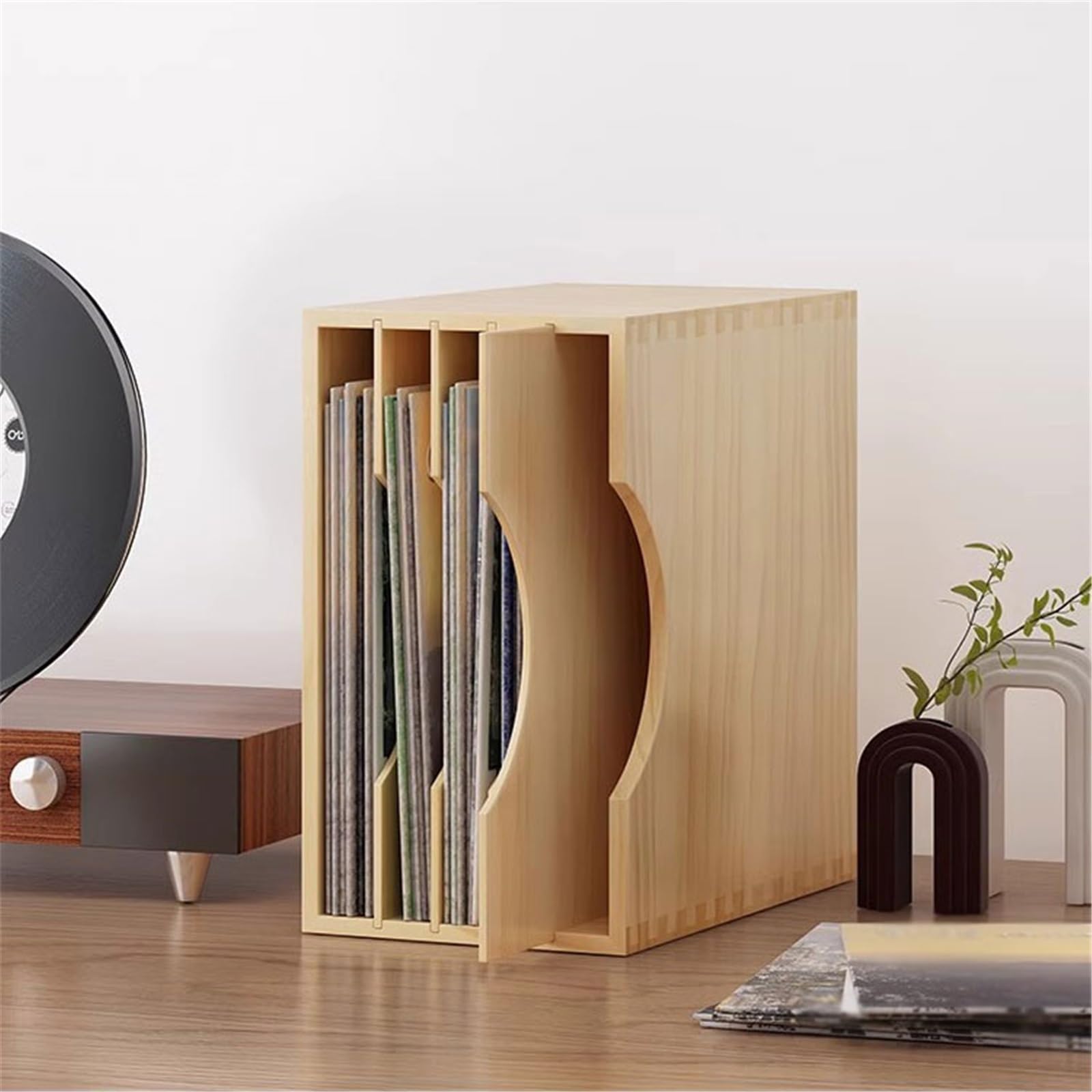 Supporto per dischi in vinile in legno, minimalista, per CD, album, da tavolo, per la casa, il soggiorno