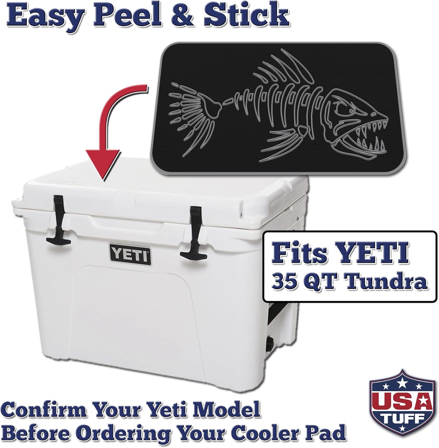 USATuff SeaDek EVA Mat Cooler Pad fits YETI | Peel & Stick Application | Non Slip Comfort Accessories - Bonefish Design (Black-StormGray)