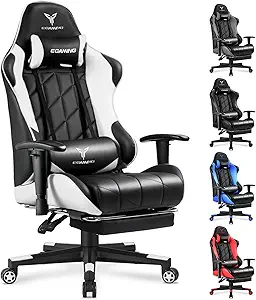 Gaming Chair with 3D Adjustable Armrests, Cow Print Design, Ergonomic Office Chair with High Back, Computer Chair with Footrest,Comfy Diamond Stitching Sest, Game Chair for Adults