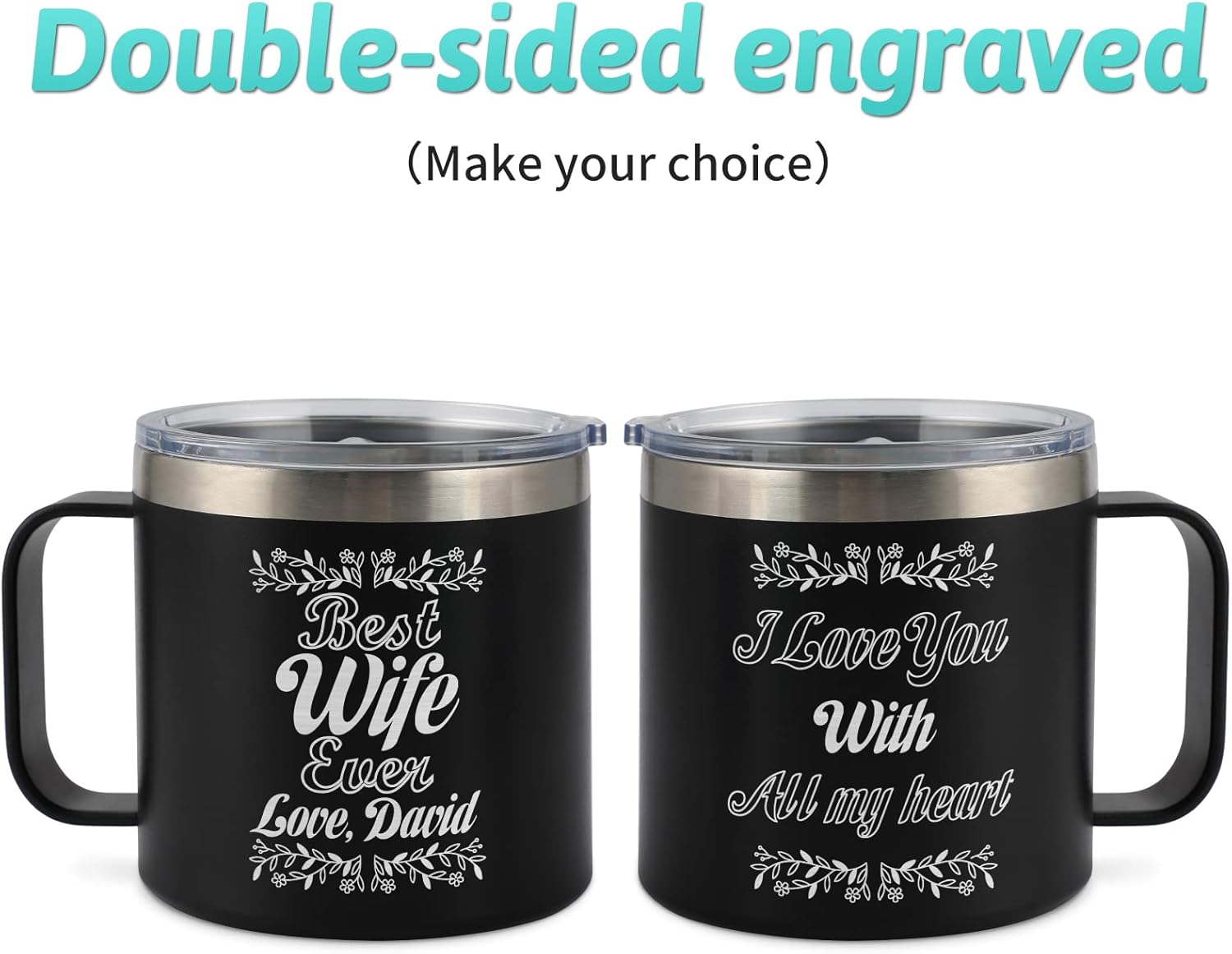 Personalized Insulated Coffee Tumbler - 14oz Engraved Stainless Steel Coffee Mug - Personalized Travel Mug with Handle and Lid - Ideal Customized Gift for Women, Men, Friends - Image 6