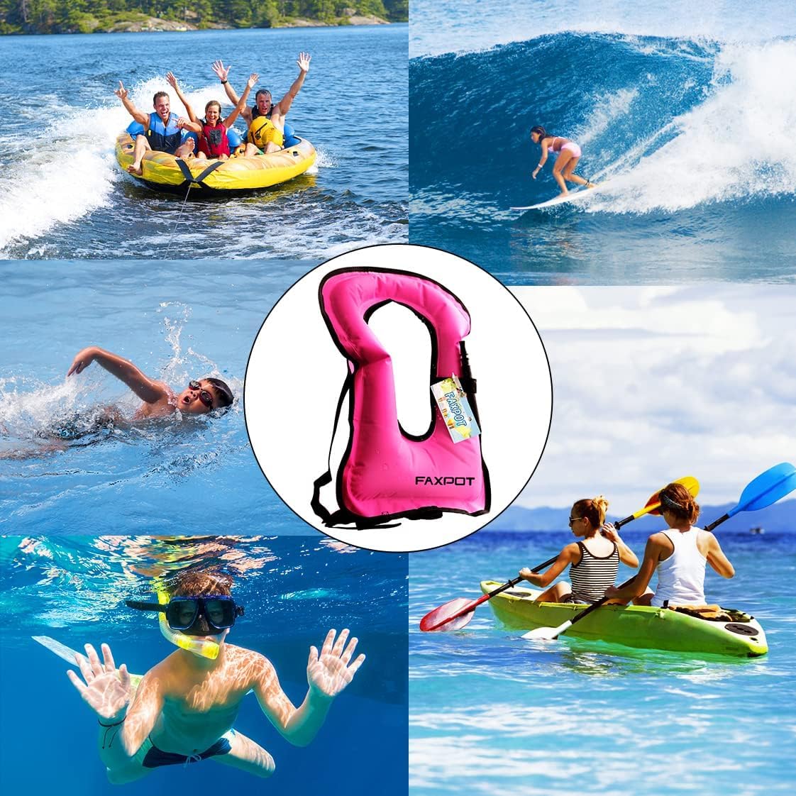 Snorkel Vest, Adults Portable Kayaking Buoyancy Inflatable Swim Vest Jackets, Diving Surfing Adjustable Snorkeling Vest Swimming Jacket for Outdoor Water Sports Fun Safety image 3