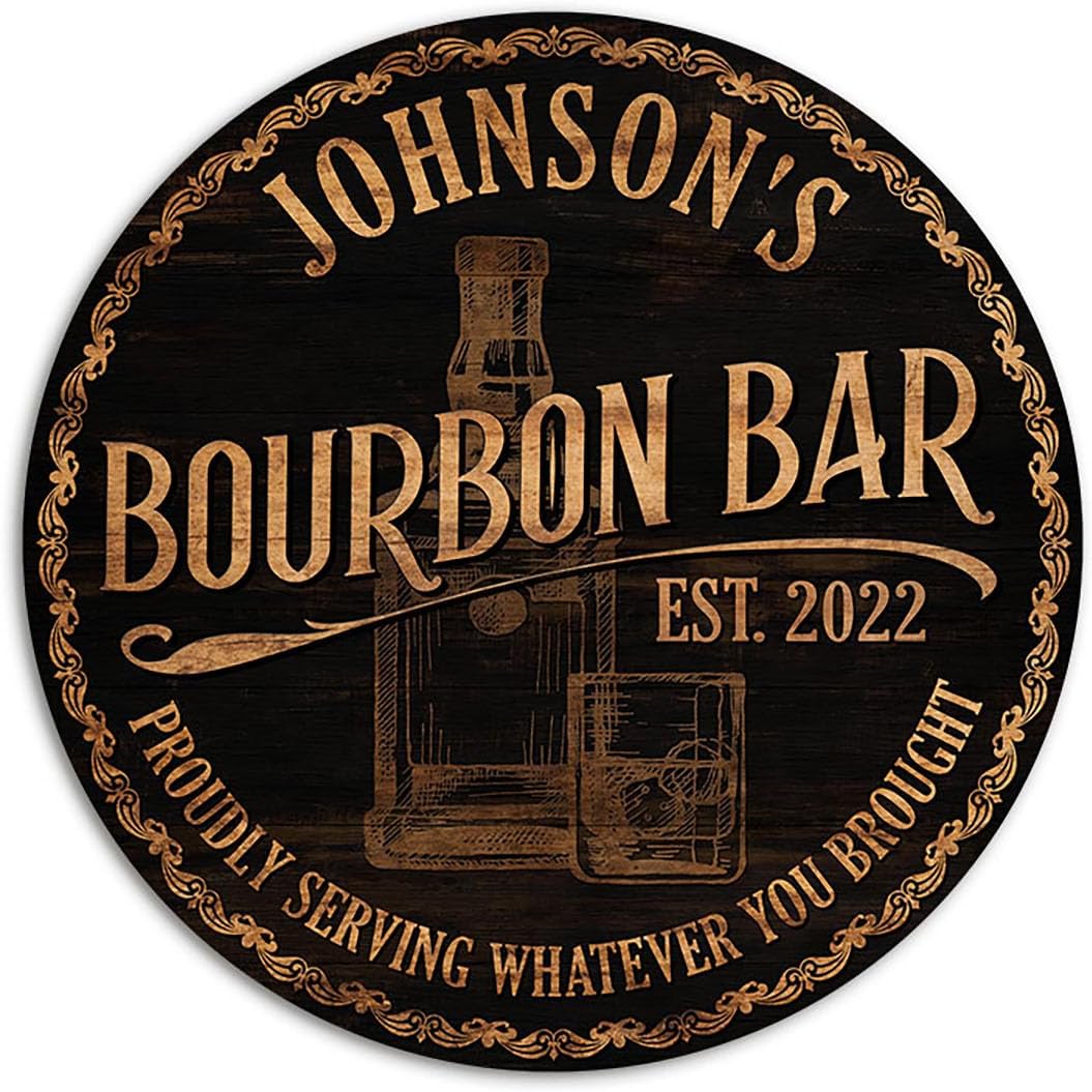 THUYPT Personalized Bourbon Bar Sign, Wood Signs for Bourbon Bar Home Decorations, Bourbon Wall Art Printed Wooden Plaque Sign Wall Hanging, Rustic Bar Decor Man Cave (01)