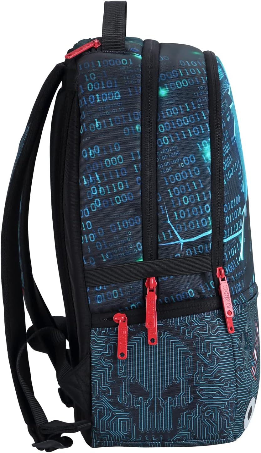 School Backpack with USB Charging Port for Teenagers, Water Resistant Designer Daypack with Laptop Compartment for 15.6 Inch Laptop, Hacker
