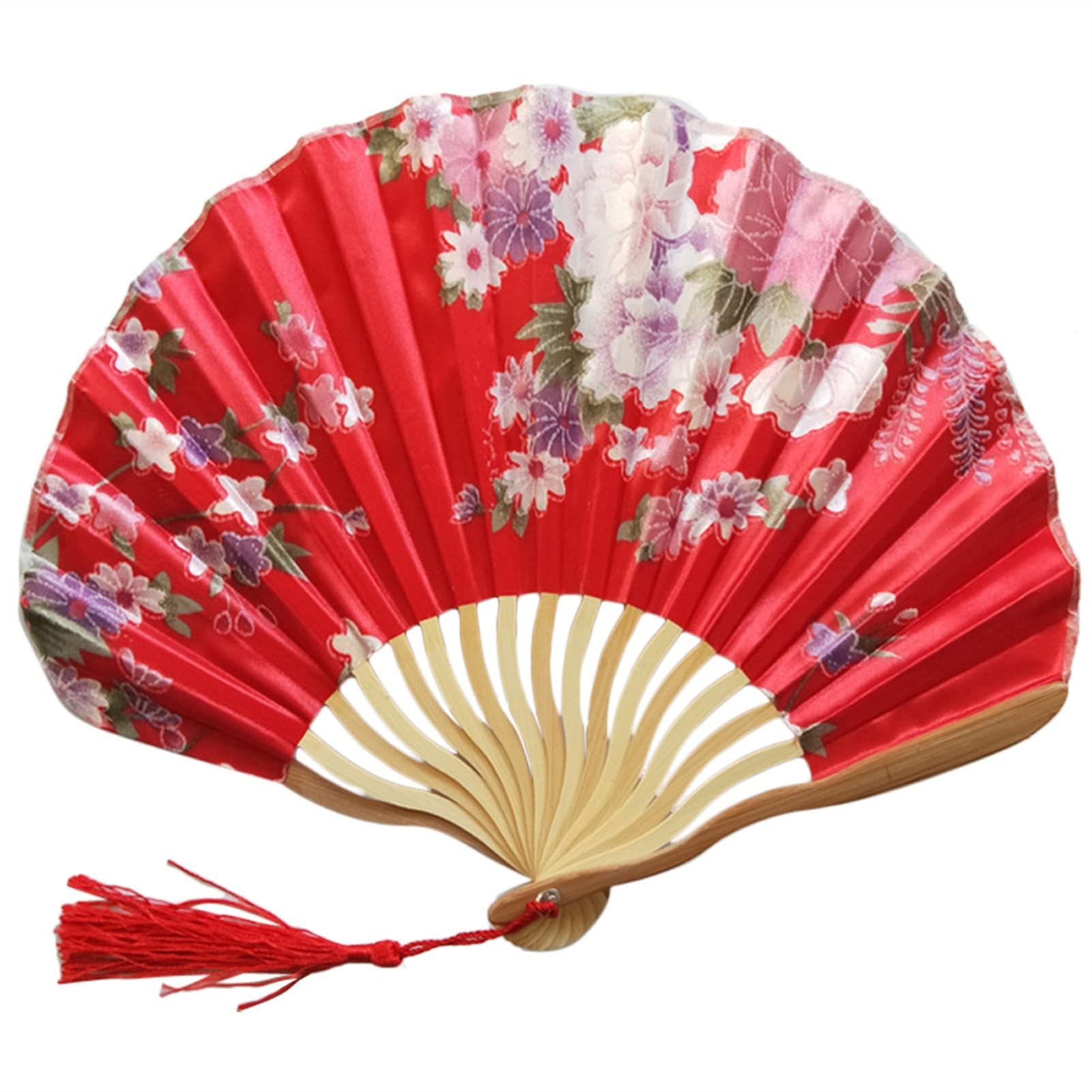 LKLNKVL folding fan, Folding Hand Fan - Classic Style Flower Fabric Dance Beige Summer Vintage Held Chinese New Decorative(C)