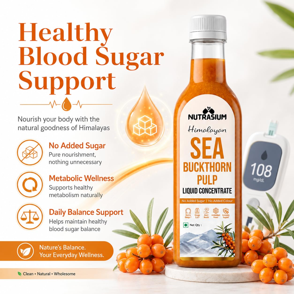 Nutrasium Sea Buckthorn Pulp Concentrate 1000 ml | Cold Pressed Himalayan Sea Buckthorn Berry Liquid Concentrate | Natural Source of Vitamin C & Omega 3, 6, 7 & 9 | Pack Of 2 3
