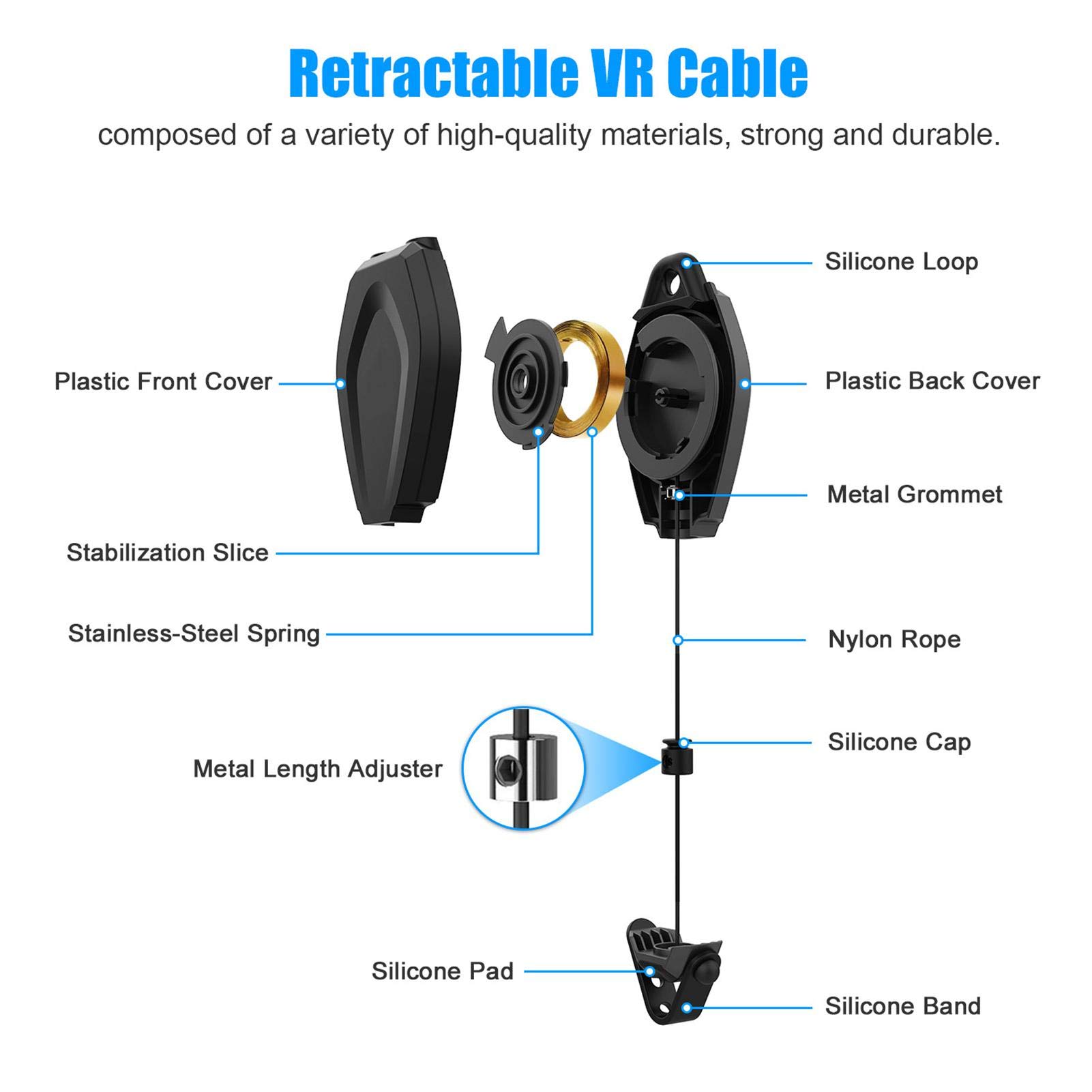 Gestion des Câbles VR, Lot de 6 Systèmes de Poulies de Plafond Rétractables avec Crochets et Vis pour Quest 2, Rift, Rift S, Valve Index,Vive, Câble de Liaison PSVR (Crochet de