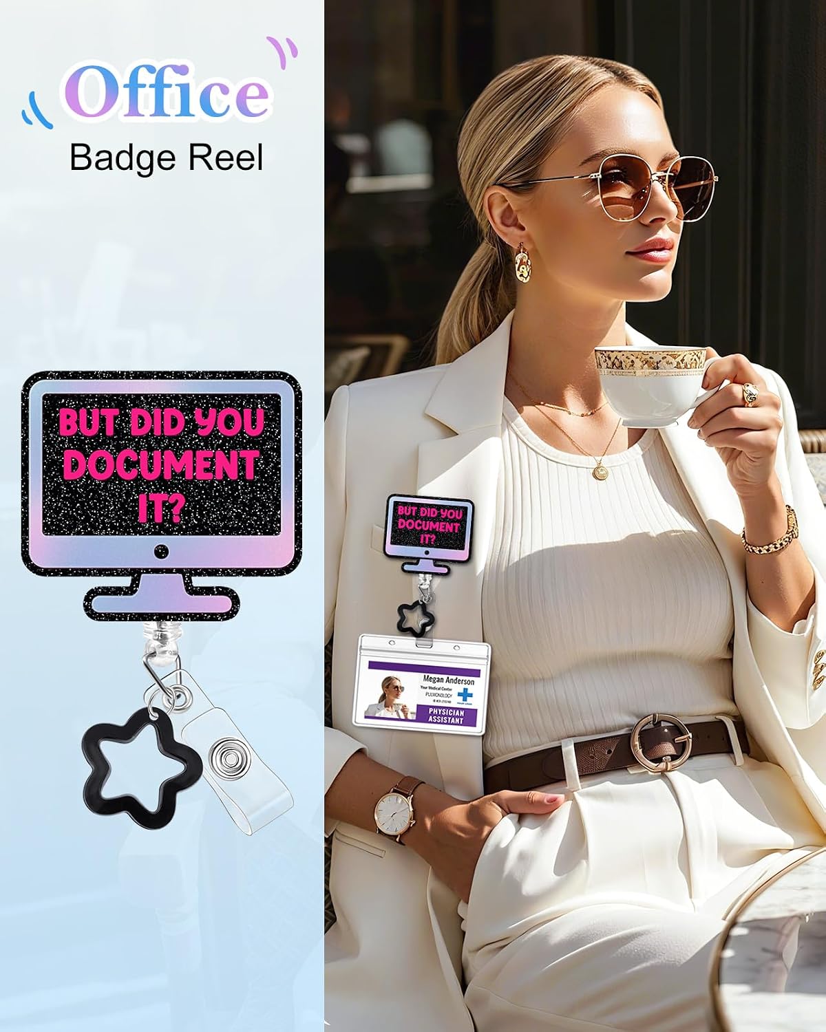Plifal Badge Reel Holder Clip - Funny But Did You Document It Computer Retractable ID Name Card Badge Reel with Charm Alligator Clip, Office Nurse Nursing Medical Worker Student Accessories Gifts image 2