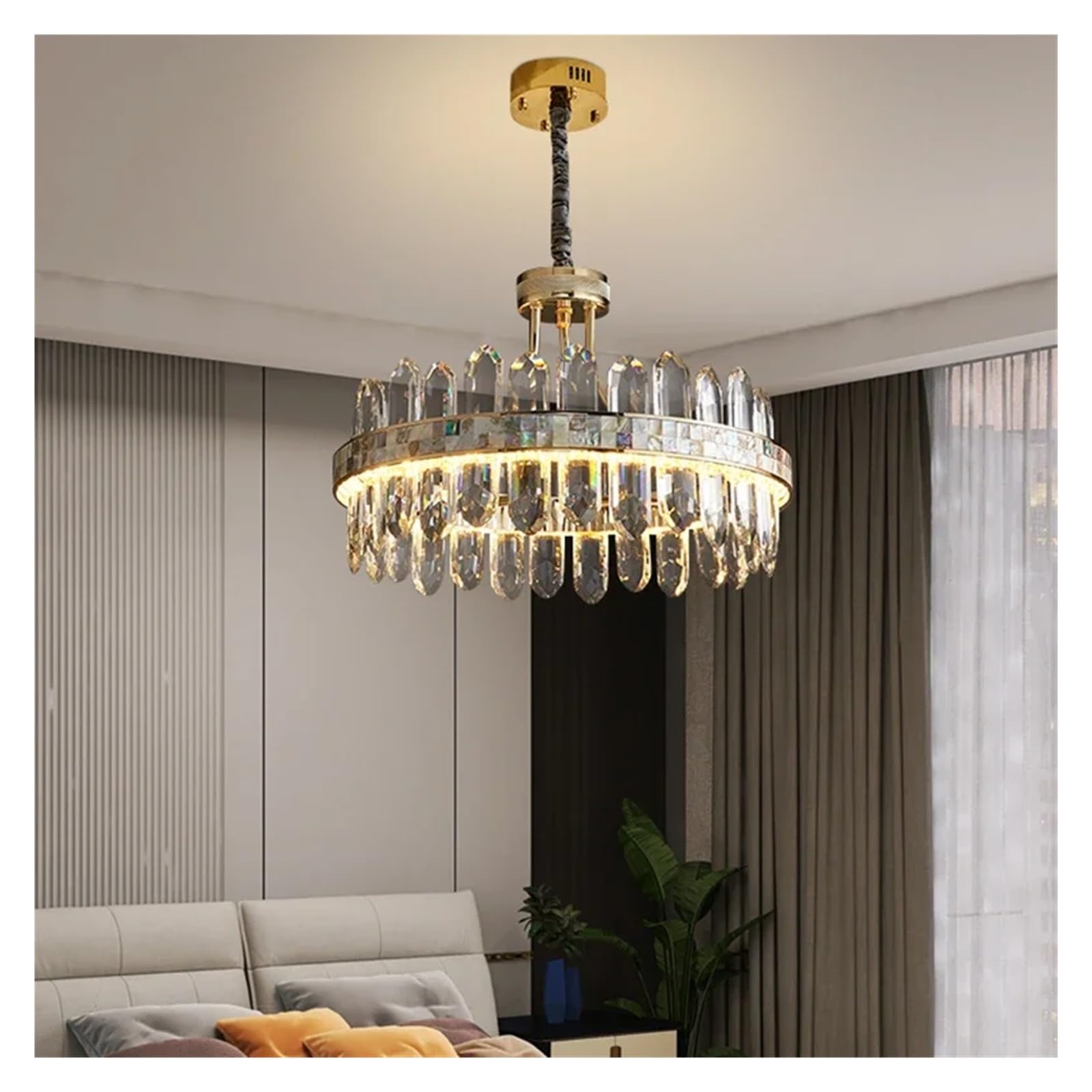 KLXSIVU Modern Crystal Chandelier Lighting Gold Round Long Suspension Lamp for Living Room Dining Home Decoration LED Chandeliers