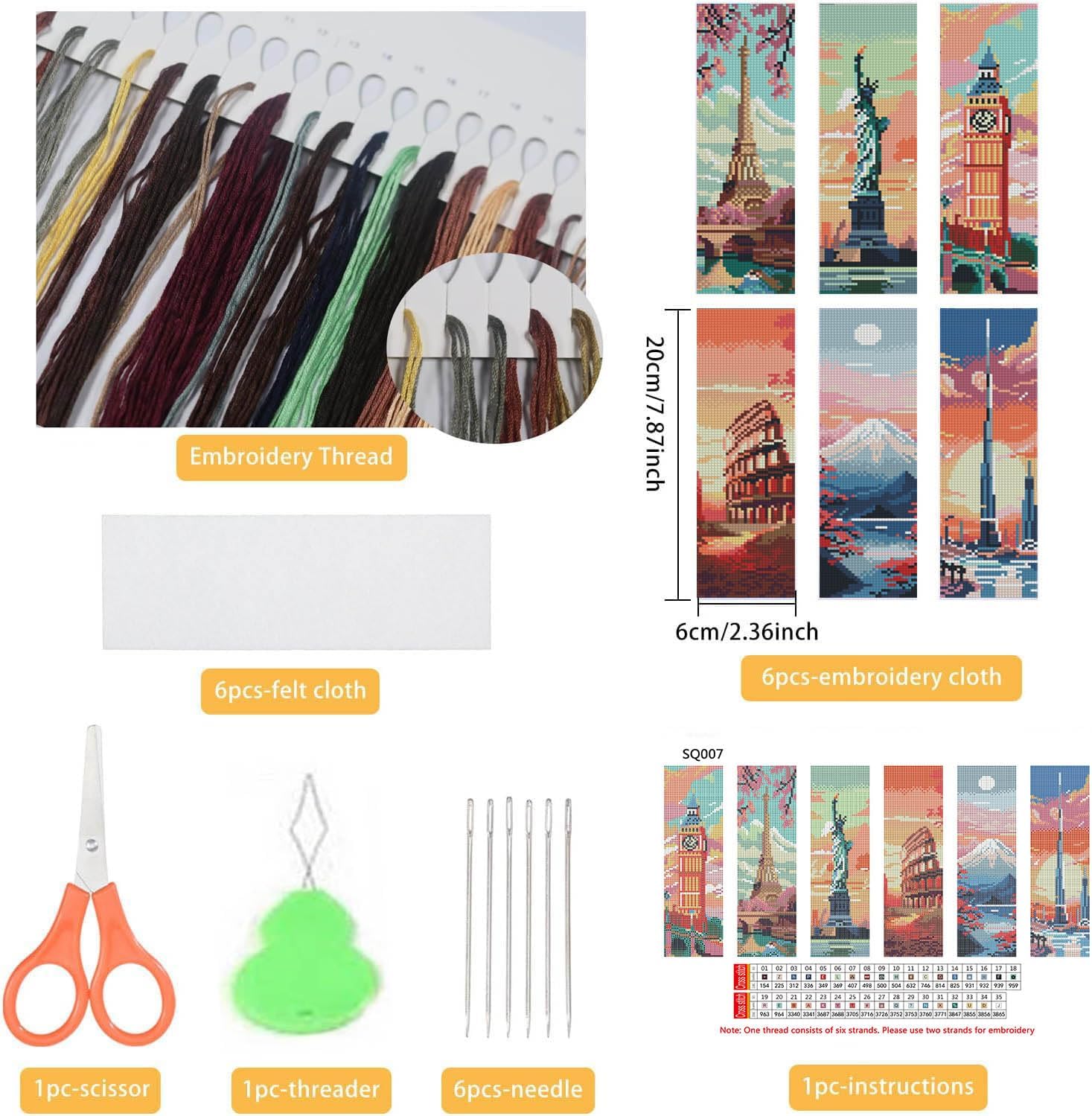 NEGEKFKX 6 Pcs Cityscape Cross Stitch Bookmark Kit for Adult Beginners image 2