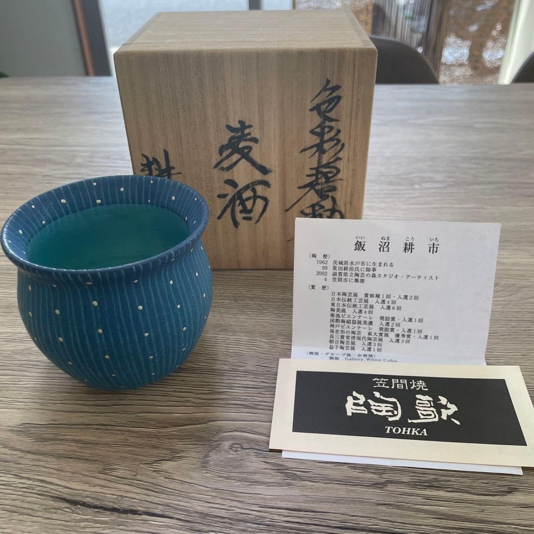 笠間焼飯沼耕市 作色彩碧釉 麦酒碗