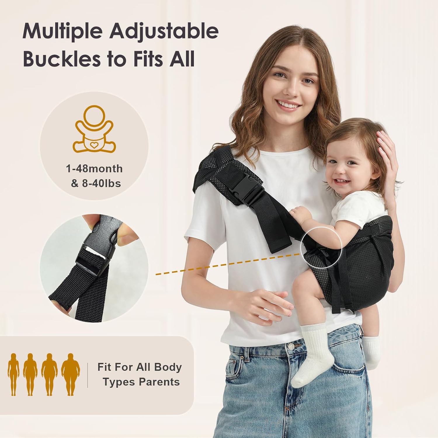 MISSWISDOM Toddler Sling Carrier, Adjustable Baby Carrier Sling 8-40 lbs, Lightweight Toddler Carrier Baby Sling Carrier, Toddler Hip Carriers One Size Fits All, Black Mesh