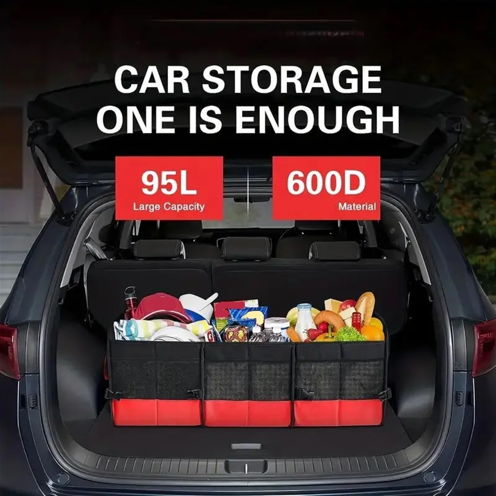 Organizador de Maletero Grande Universal for Coche, Bolsa de Almacenamiento de Maletero Plegable con múltiples Compartimentos y 2 Correas retráctiles