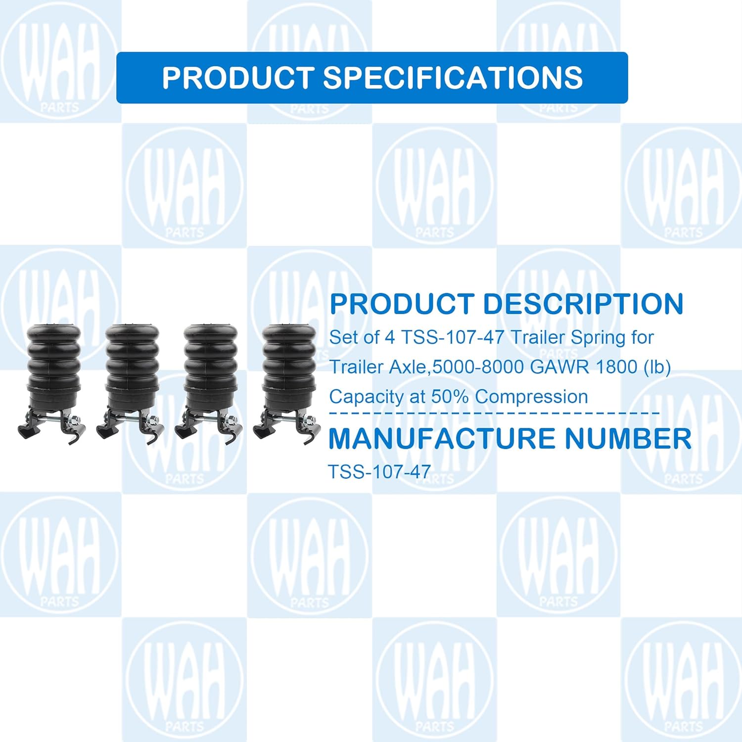 Set of 4 TSS-107-47 Trailer Helper Spring for Trailer Axle 5000-8000 GAWR 1800 (lb) Capacity at 50% Compression