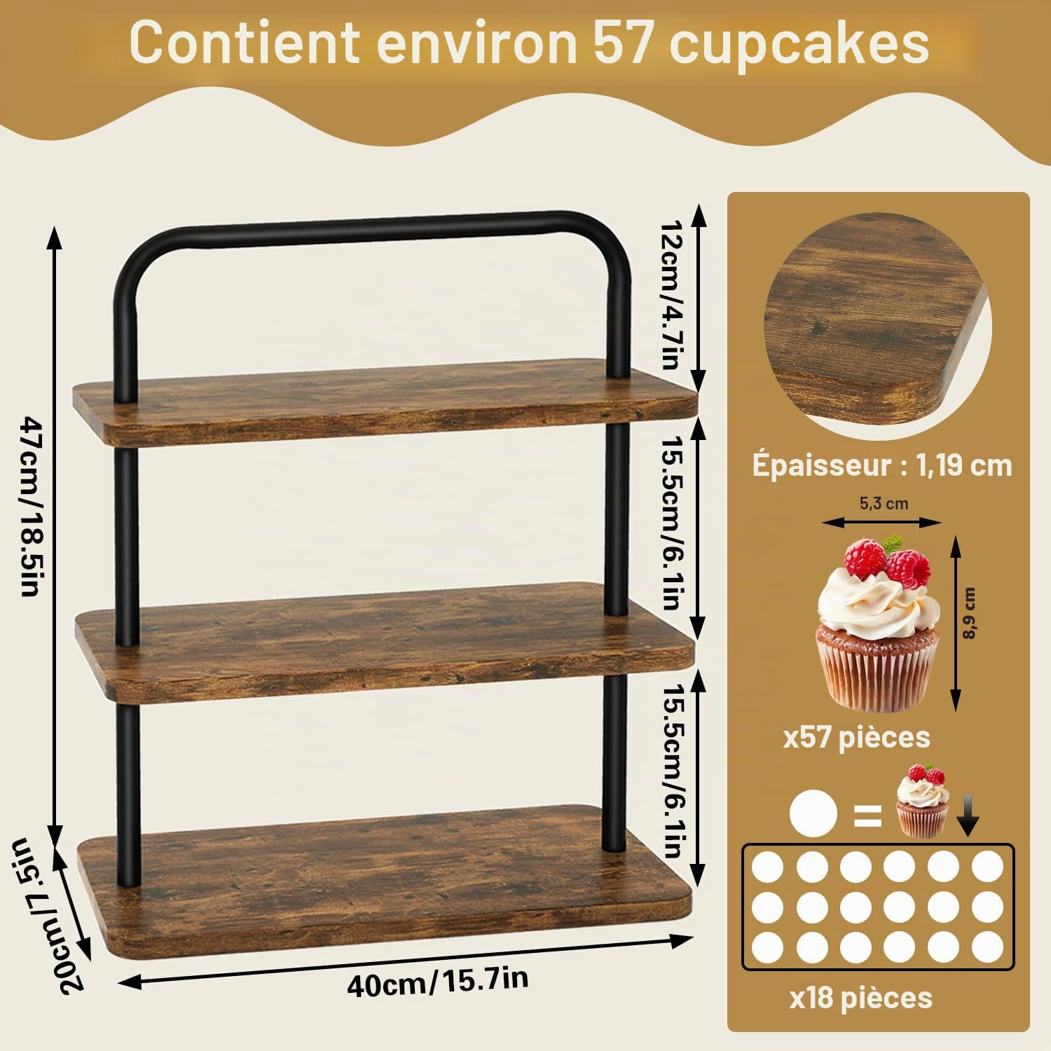 IBUYKE Présentoir à Gâteaux,Lot de 2,Support Gateau,Marron TLJ013H-2 | Présentoir Buffet Tour à Cupcakes Présentoir à pâtisseries pour Mariage Fêtes Baby Shower