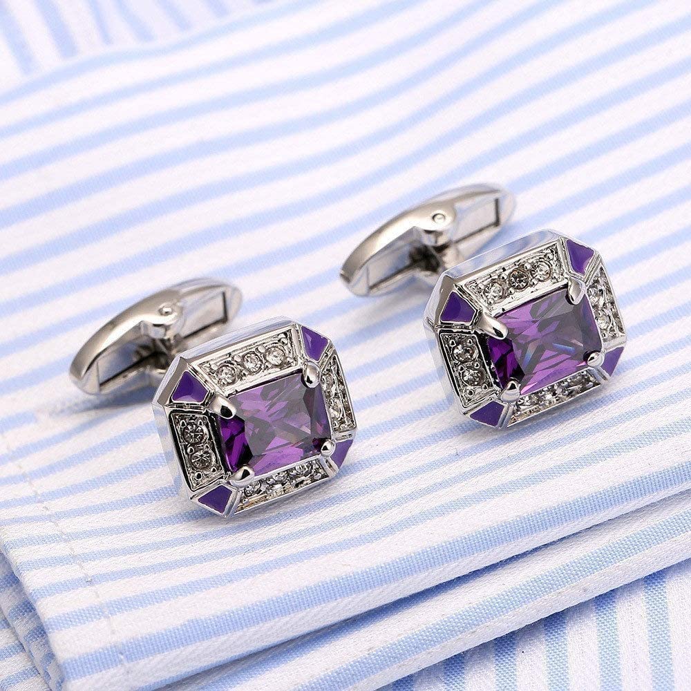 CCBUY Gemelli da Uomo Stile Elegante Gemelli da Polsino Regalo Camicia da Abito da Sposa per Feste Gioielli da Uomo Incollaggio Gemelli in Cristallo Viola Abbigliamento Accessori Moda