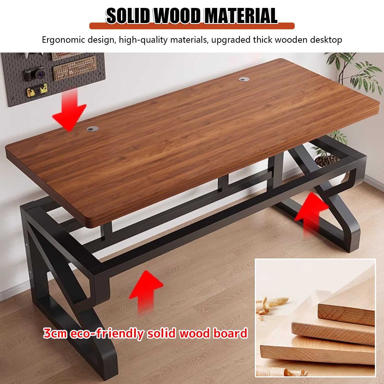 Gaming De for Home Office – Tavolo in legno massello con piano spesso 3 cm, facile da montare, nero h – Perfetto computer portatile e cuter Wortat