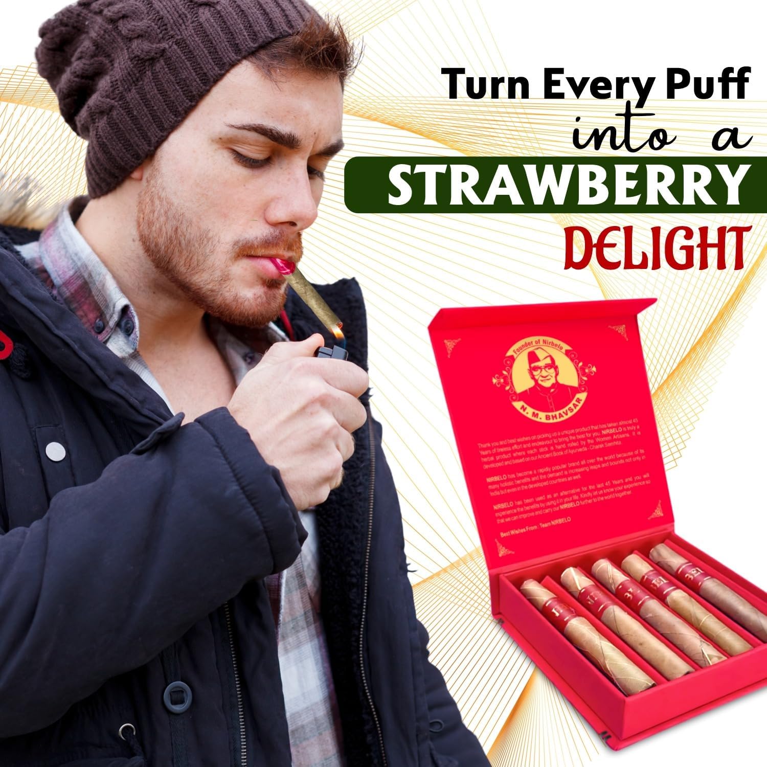 King’s Premium Herbal Cigar | Strawberry Flavor | 100% Tobacco & Nicotine Free Alternative | Corn Husk Filter | Pack of 1 (5 Cigars)