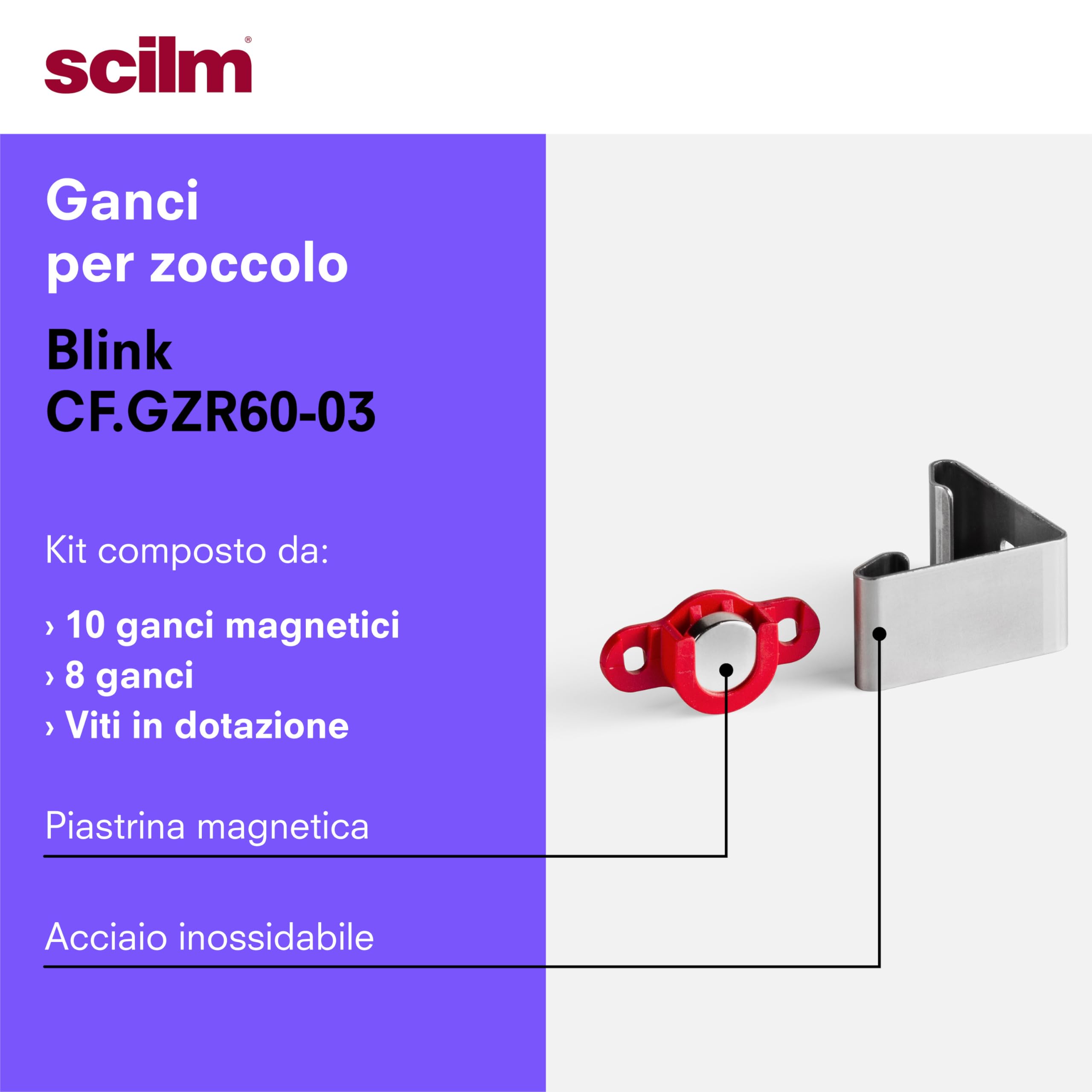 Kit 10 magneti e 8 Ganci Piedino per Zoccolo in legno da Cucina - Compatibile con i piedini da 28 a 30 mm di Diametro e regolo con diametro da 49 a 50 mm - Leva per Sgancio Zoccolo inclusa