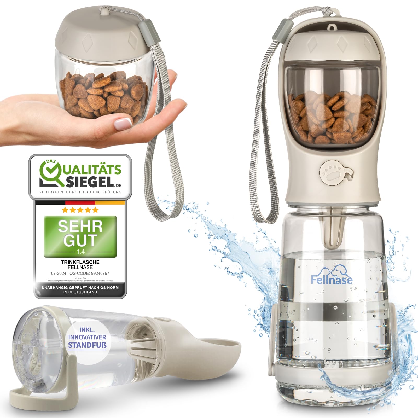 VFANDV Borraccia Per Cani Portatile 550ml, Con Ciotola Antigoccia E Dispenser Cibo, Per Trekking - Foto 8