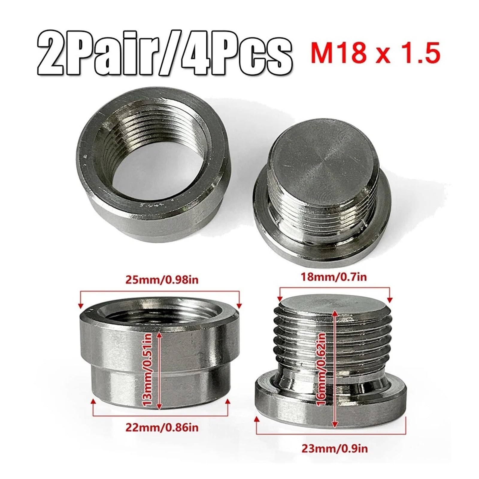 Partikelsensor 2 Paar O2-Sauerstoffsensorstopfen M18 X 1,5 Auspuff-Lambda-Bossenmutter Für Anschweißen Aus Edelstahl 304 Stickstoffoxid NOx Sensor