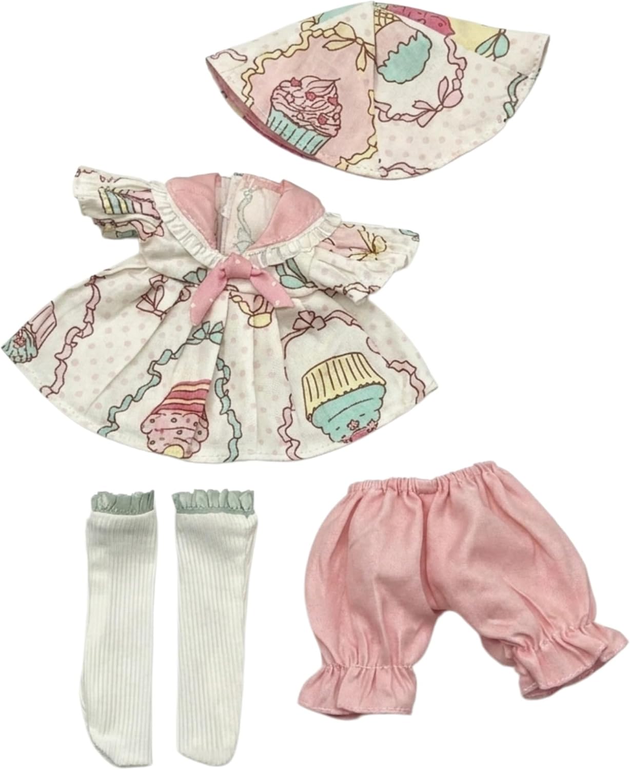 1/6 Scale YoSD Miniature Pastel Dessert Motif Outfit BJD Doll Clothes Ruffled Top Pink Bloomers Hat and Socks 5-Piece Set for Adult Collectors