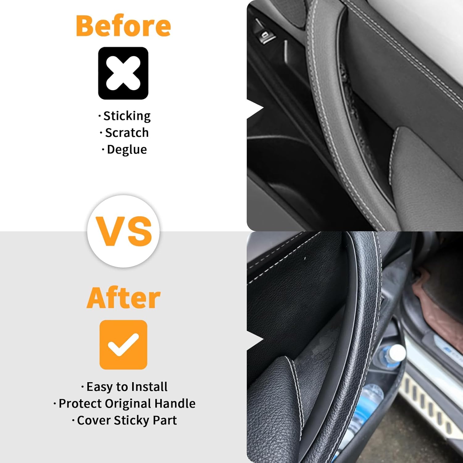 3PCS Interior Door Pull Handle Cover Trim for BMW X5 F15 F85 (2014–2018) X6 F16 F86 (2015–2018),Non-Sticky,No-Dismantle Install Left & Right Black