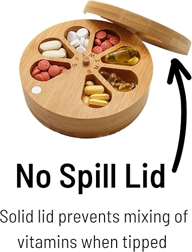 Miniatura 4 de Organizador de medicamentos de madera para uso diario semanal, organizador de pastillas de viaje y pastillero, caja organizadora de pastillas de