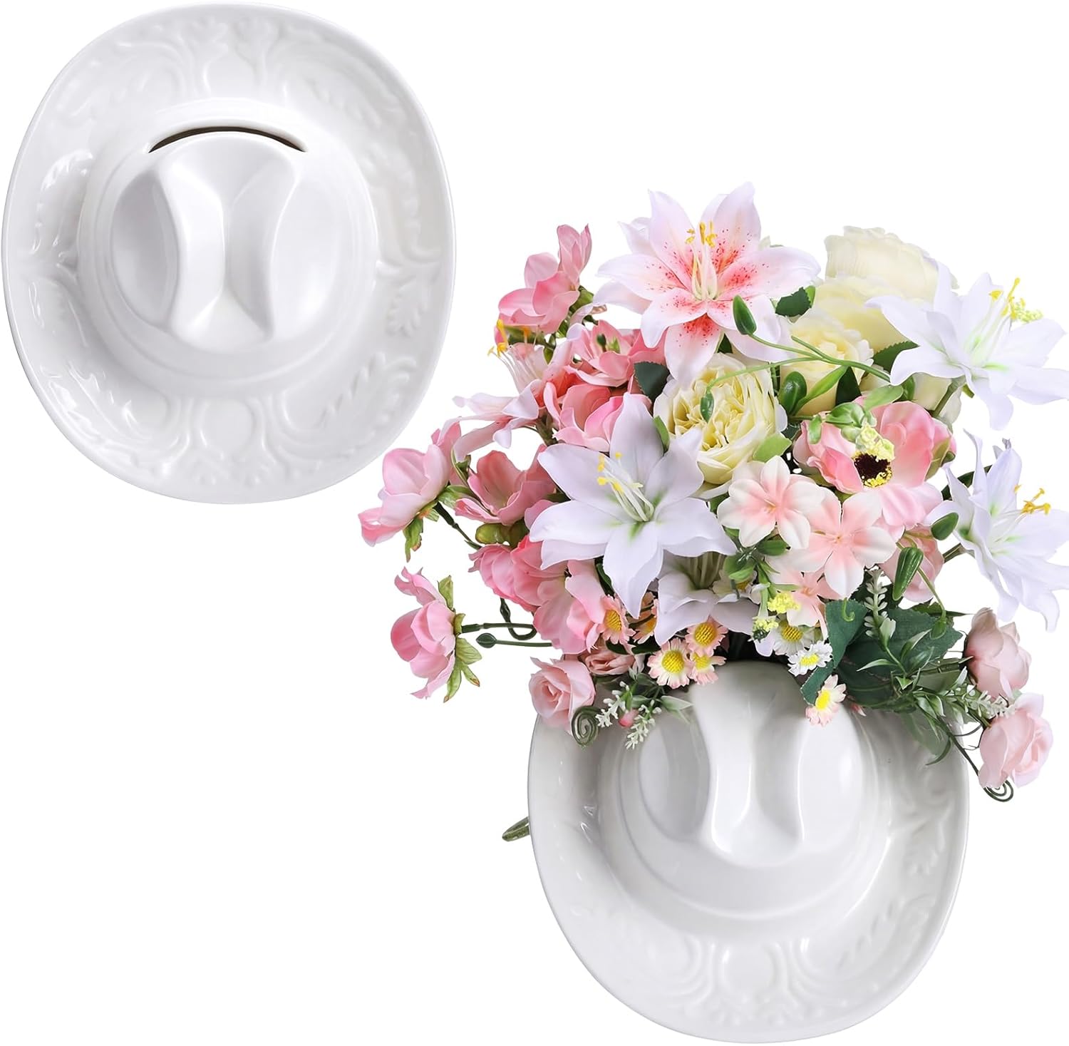 Ceramic Cowgirl Hat Vase Western Themed Hat Hanging Wall Indoor Planter Vase Flower Pot Cowboy Decoration Cowboy Party Table Centerpiece for Bathroom Living Room Office and Home Decor(Pink)