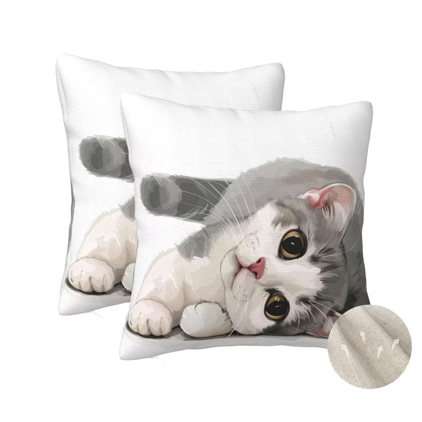 Housse coussin 70x70 cm le chat (lot de 2) taie d'oreiller carré pour canapé salon et chambre