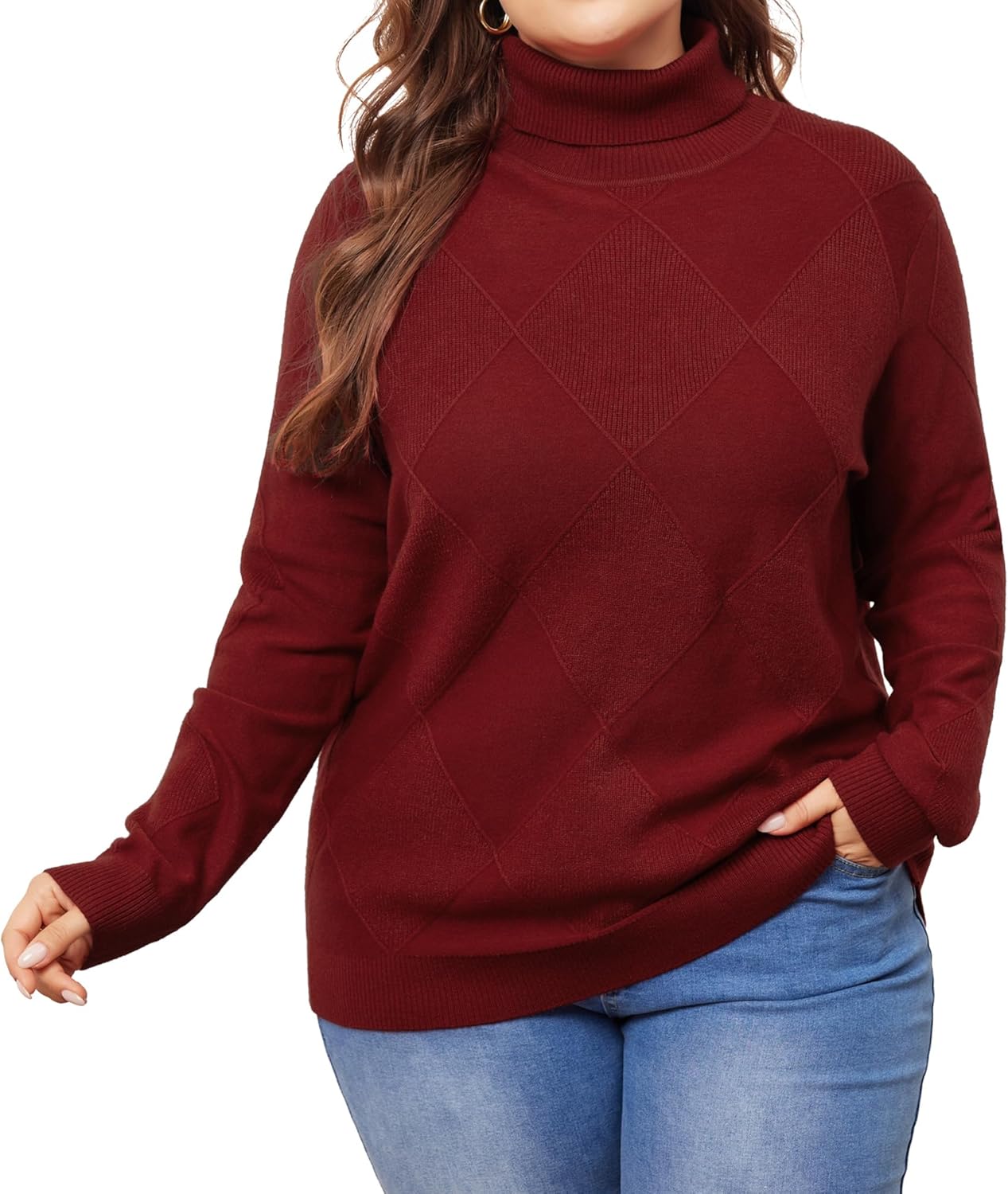 Agnes Orinda Plus Size Pullover Sweaters for Women Lightweight Long Sleeve Turtleneck Novelty Sweater