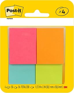 Post-it Mininotas, 3,8 x 5 cm, 4 blocos, notas adesivas favoritas número 1 dos EUA, coleção Cape Town, cores brilhantes (magenta, rosa, azul, verde), remoção limpa, reciclável (653-8AF)
