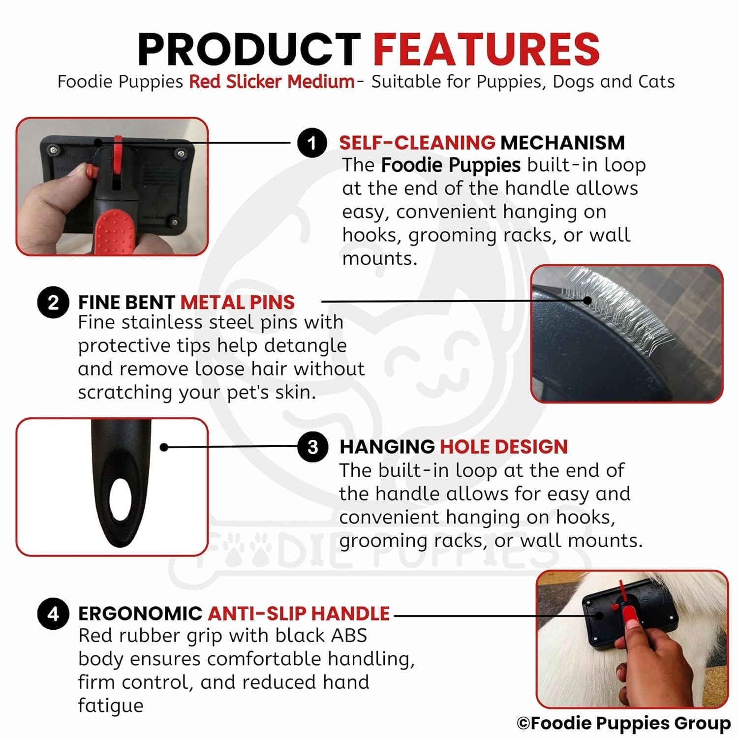 Foodie Puppies Pet Grooming Slicker Brush for Puppies, Dogs, and Cats - (Medium) | Removes Loose Undercoat Mats and Tangled Hair | Massaging Tool for Long and Short Hair (Color May Vary) 3