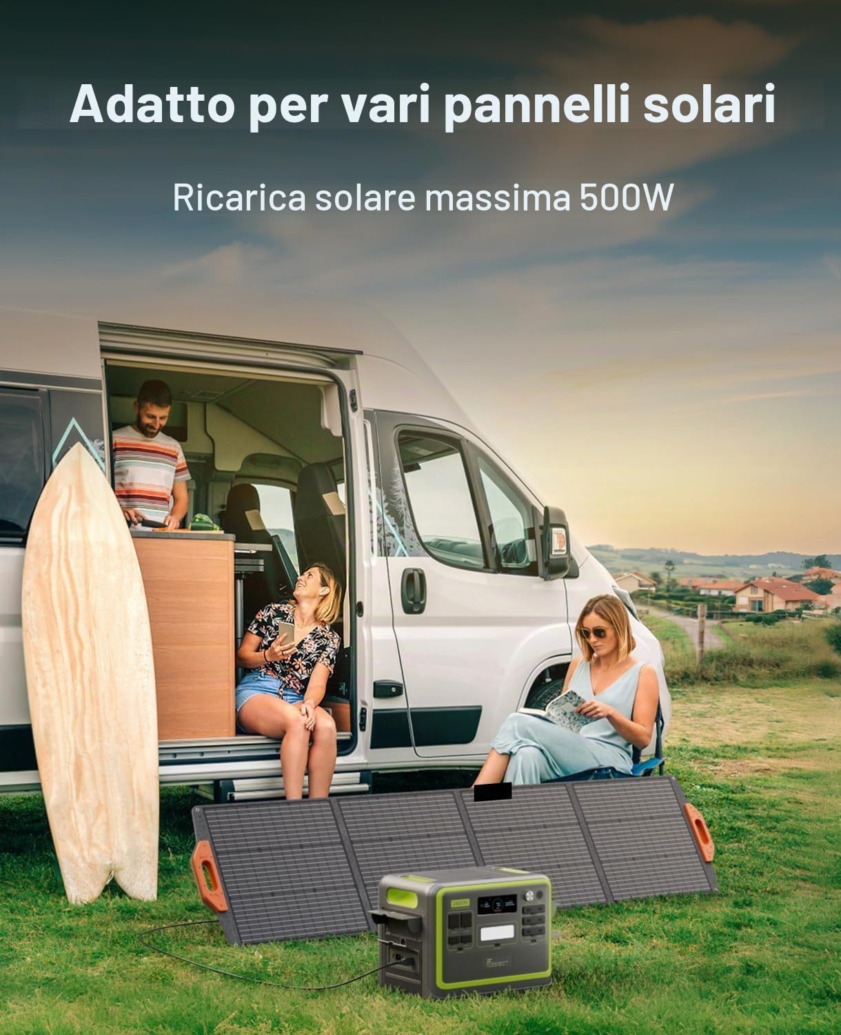FOSSiBOT Centrale Elettrica Portatile F2400, Pezzo con Pannello Solare da 200W, LiFePO4 da 2048 Wh, Uscita AC da 2400W, Generatore Solare Adatta per Case, Campeggio e Situazioni di Emergenza