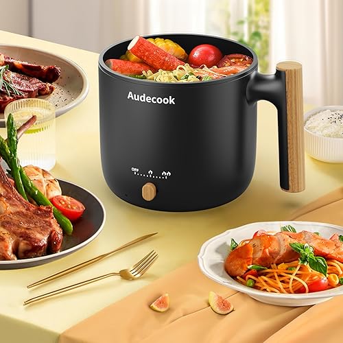 Miniatura 6 de Audecook Olla eléctrica con vaporizador, mini cocina portátil de viaje de 1.8L, sartén eléctrica multifuncional antiadherente para