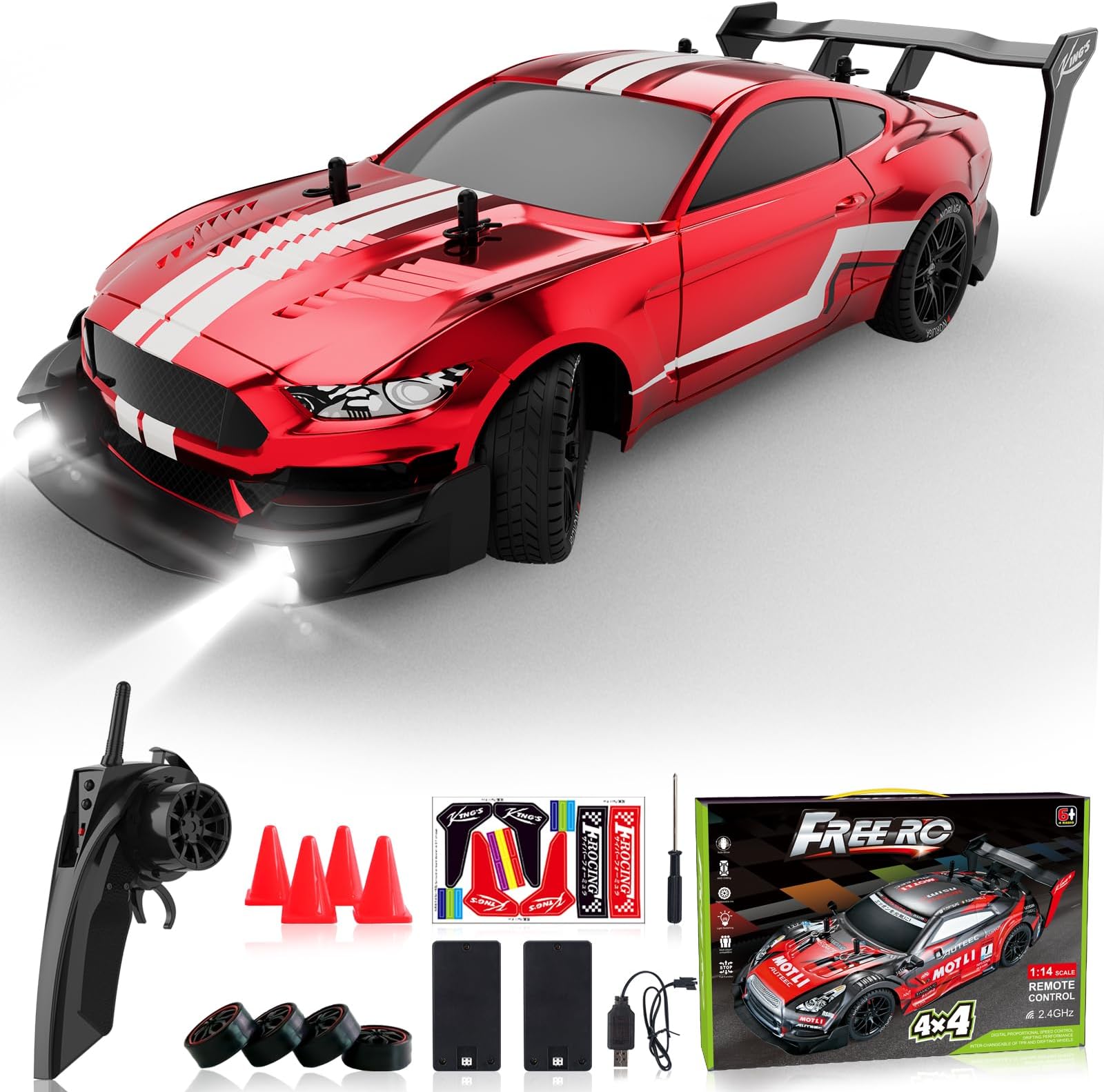 Desdoni RC Drift Car 1:16 Scale Remote Control Car 4WD RC Car with LED Lights RTR 2.4GHz 30km/h High Speed Racing Drifting Toy Car for Adults Boys Girls Kids Gift 2Pcs Rechargeable Battery