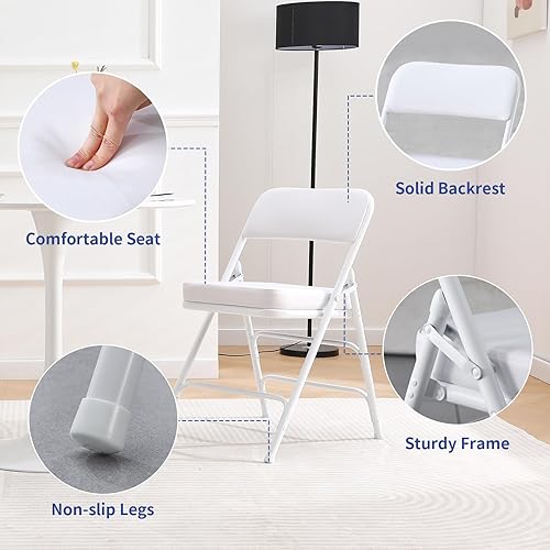 Miniatura 4 de KAIHAOWIN Sillas plegables de metal con asiento acolchado de vinilo para interiores, cómodas sillas plegables tapizadas con cojín ultra grueso,