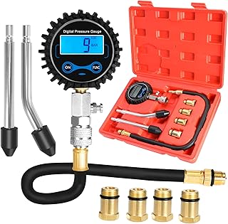 BETOOLL 8pcs Compression Tester Automotive - Digital Compression Gauge 0-300PSI for Petrol Engine Cylinder Compression Test Tool Kit with Adapters & Hose