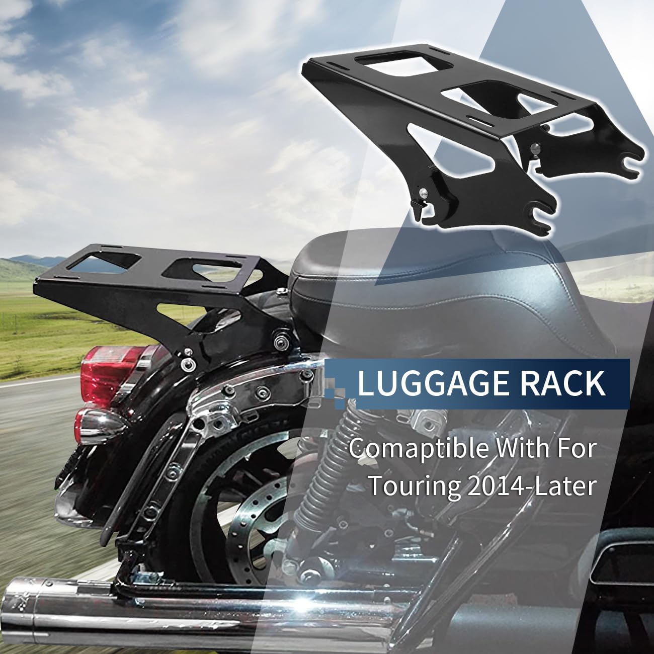 AUFER Black Two Up Mounting Luggage Rack Compatible with for Harley Touring Electra Glide Road King Street Glide Road Glide Tour Pack Pak 2014-2025