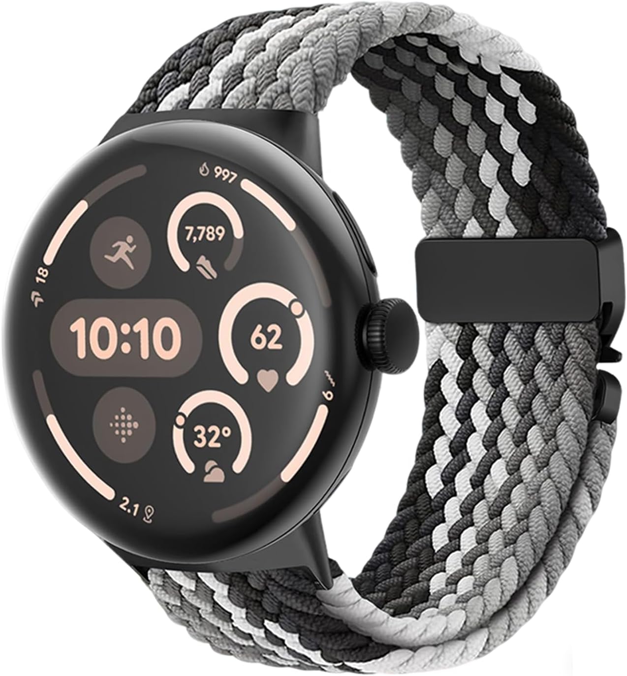 Asvufey Braided Elastic Band for Google Pixel Watch 1/2/3/4 41mm 3/4 45mm Pixel Watch 4/3/2/1 Replacement Band Parachute Buckle Adjustable Flexible Breathable Strap
