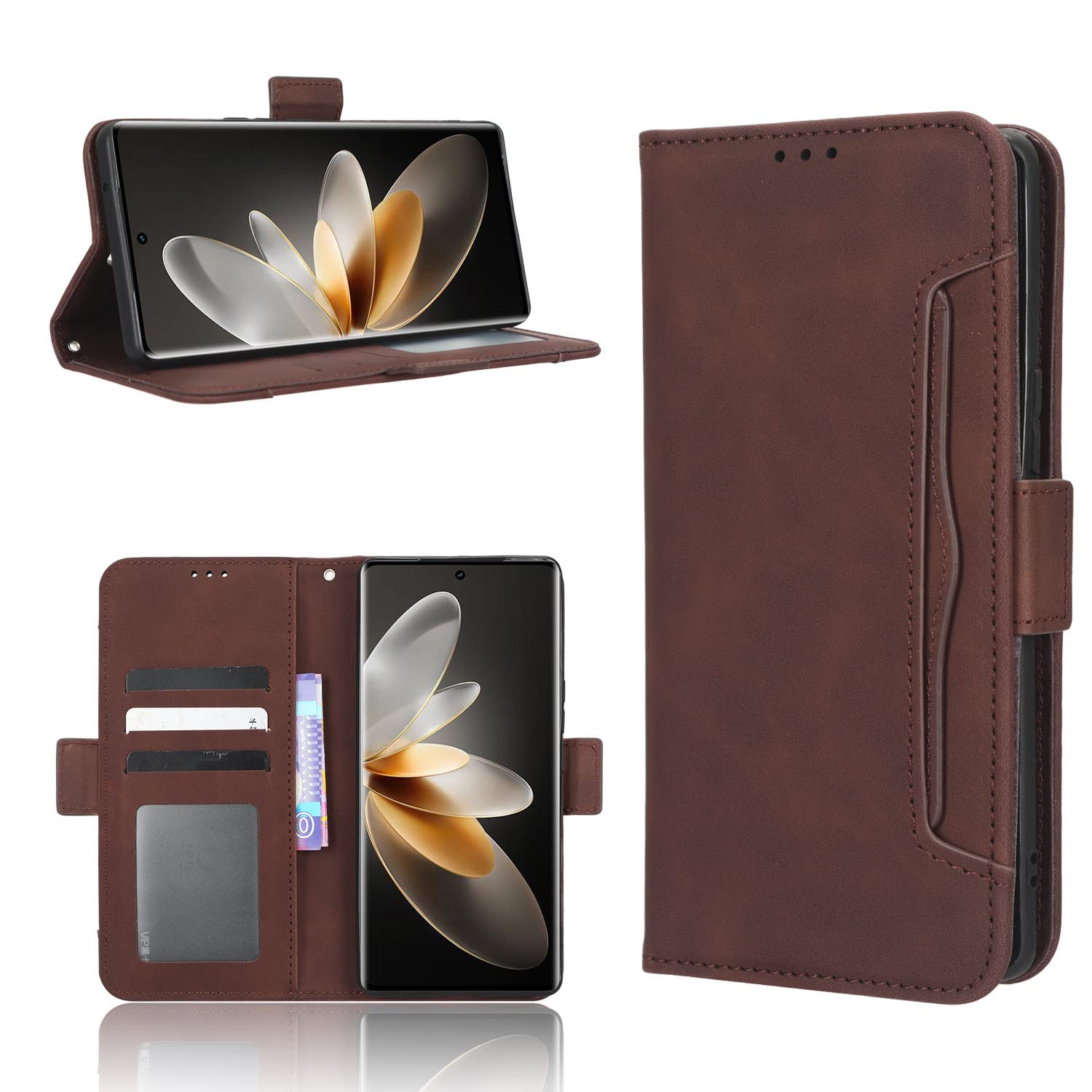 AAOCLOLuxury Mobile Accessories Compatible with Vivo S 16 V 27 S16 V27 pro S16pro V27pro Phone Cases Stand Holder Anti Fall Multi-Card Slot Wallet flip Covers (Brown,Vivo V27/V27pro)