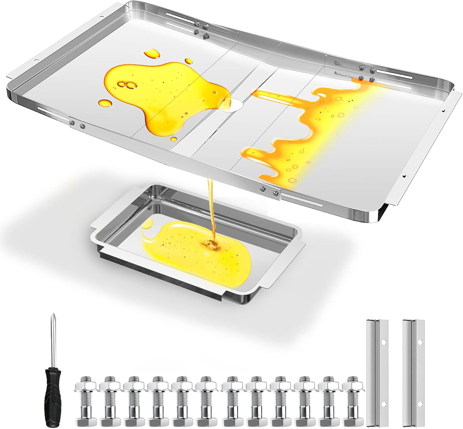 Grill Grease Tray with Catch Pan, Universal Adjustable 26