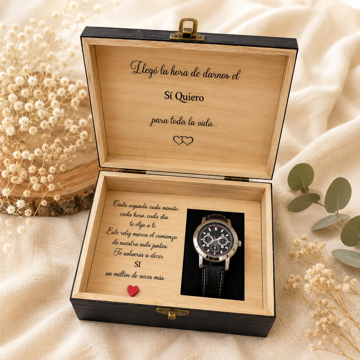 Genérico Caja para reloj negra con mensaje grabado, regalo para futuro esposo o novio