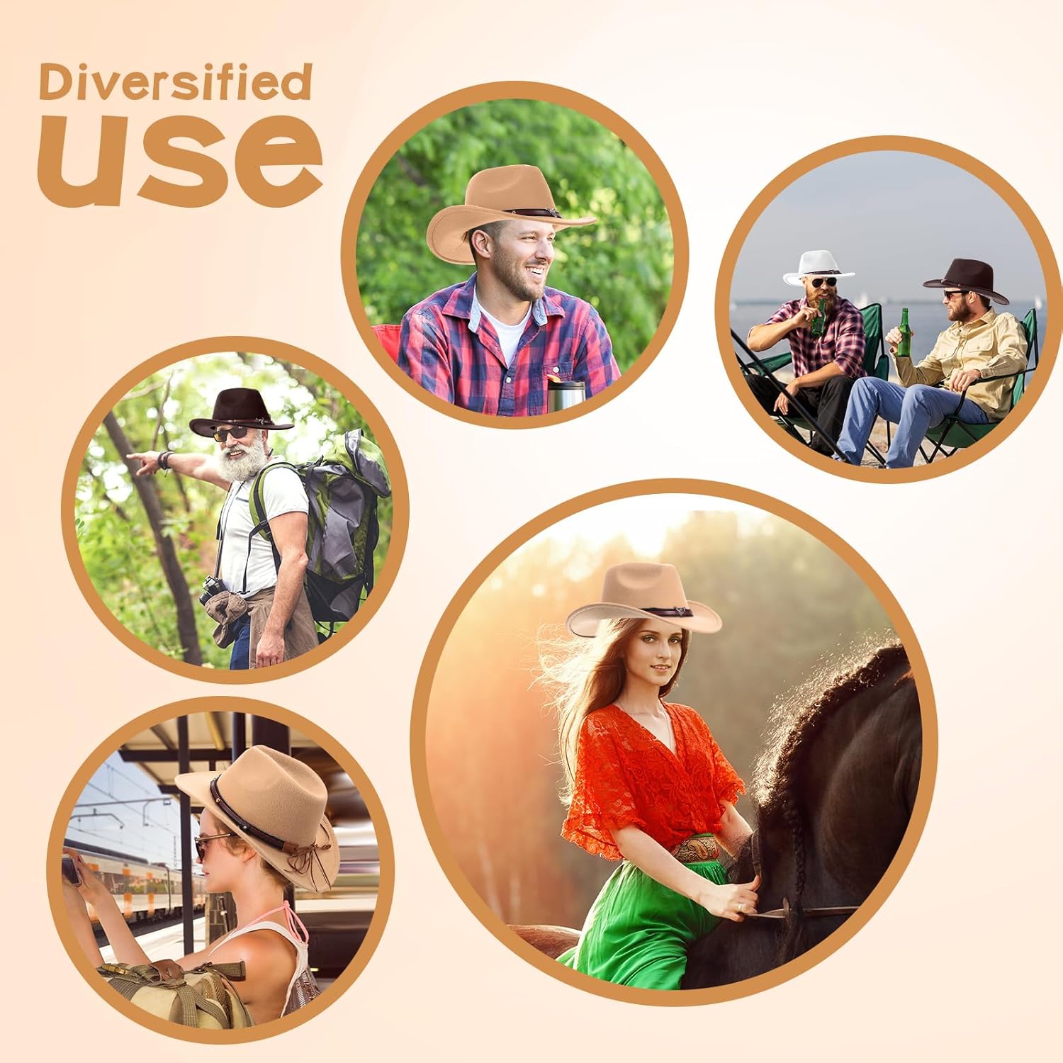 Foaincore 4 Pcs Cowboy Hat for Women Men Western Cowboy Cowgirl Hat with Belt Buckle Wide Brim Travel Cap for Halloween - Image 5