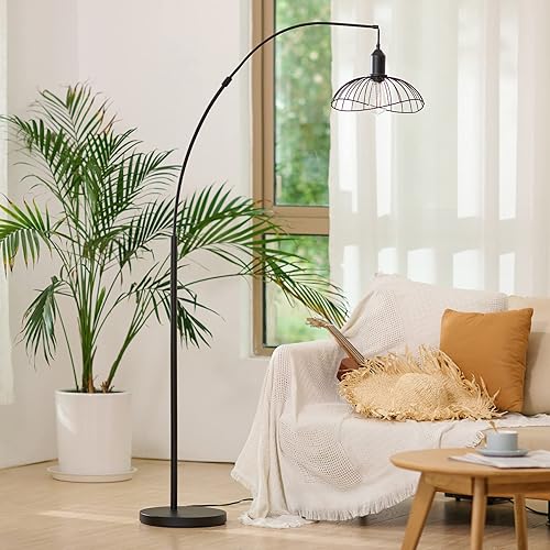 Miniatura 8 de VONLUCE Lámpara de pie moderna para sala de estar, lámpara de pie de arco industrial con marco colgante, lámpara de pie de 68 pulgadas de alto para