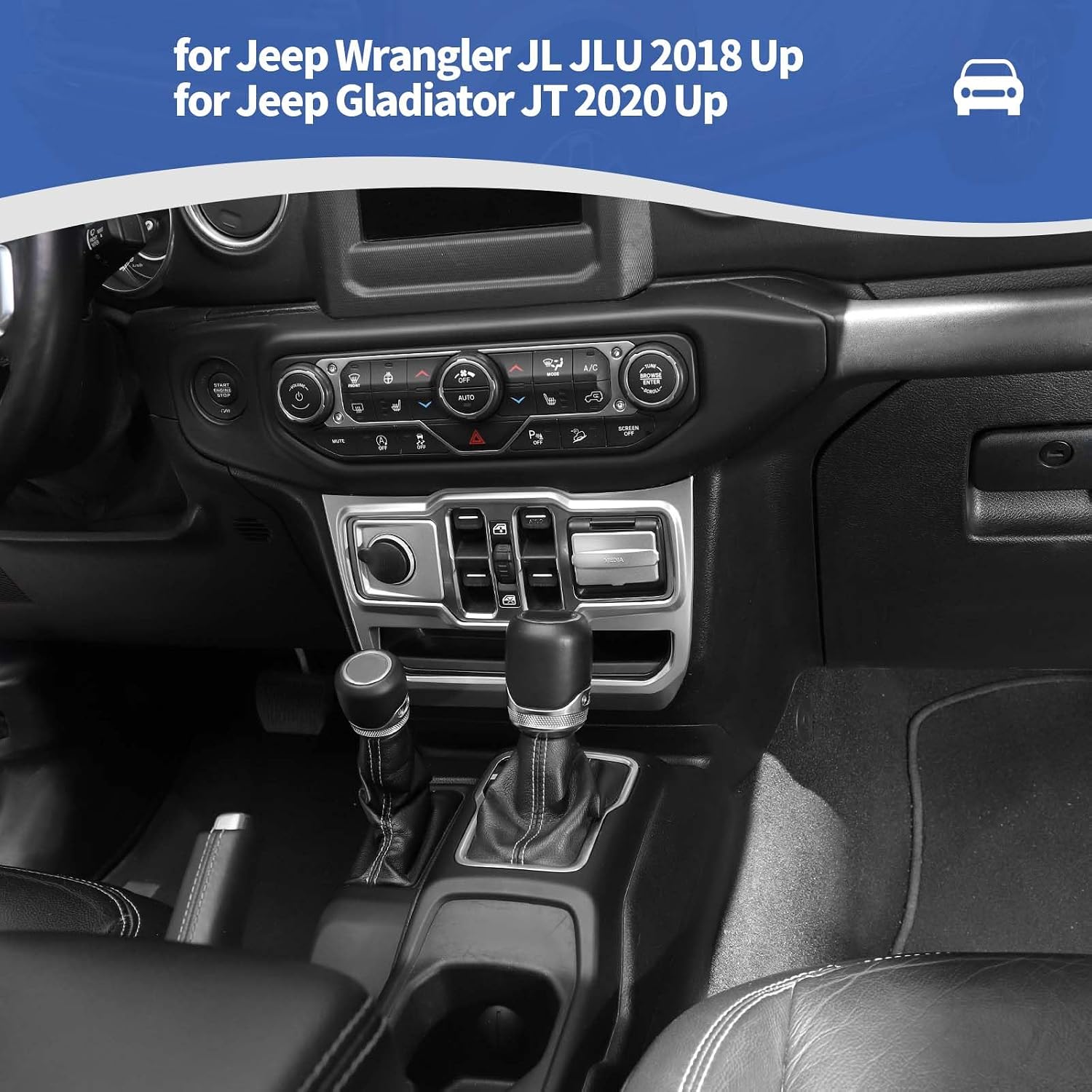 RT-TCZ for Jeep JL Center Dash Window Switch Panel Trim Media Port Cover for Jeep Wrangler JL JLU 2018+ for Gladiator JT 2020+ Silver Interior Accessories 3pcs