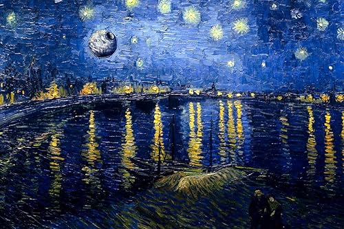 Póster artístico oculto de la nave espacial estrellada sobre el ródano Van Gogh Art Humor OVNI nave espacial Alien Secret Find Cool Wall Art Poster